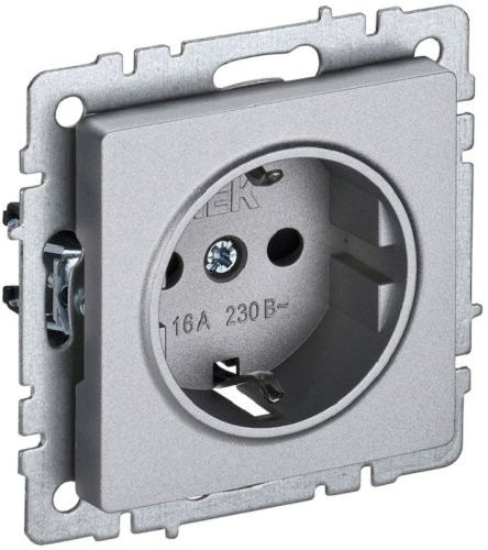 Розетка с заземлением без рамки IEK Brite РС11-1-0-БрА 1-м. алюминий фото Розетка с заземлением без рамки IEK Brite РС11-1-0-БрА 1-м. алюминий картинка